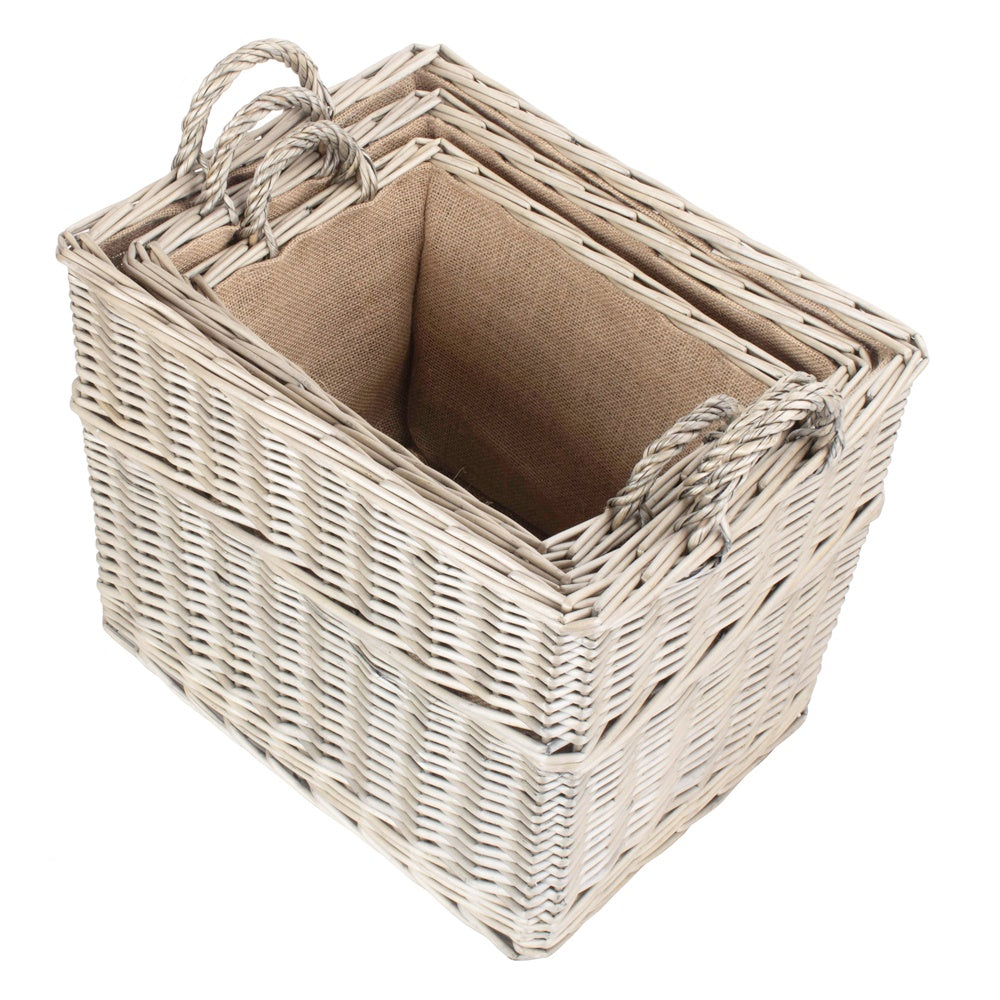 Rectangular Hessian Lined Wicker Log Basket