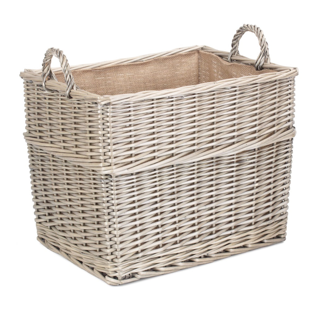 Rectangular Hessian Lined Wicker Log Basket