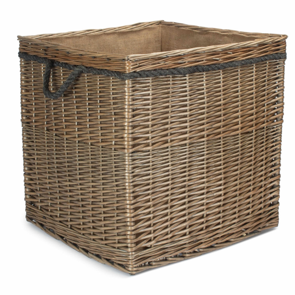 Antique Wash Willow Square Wicker Log Basket