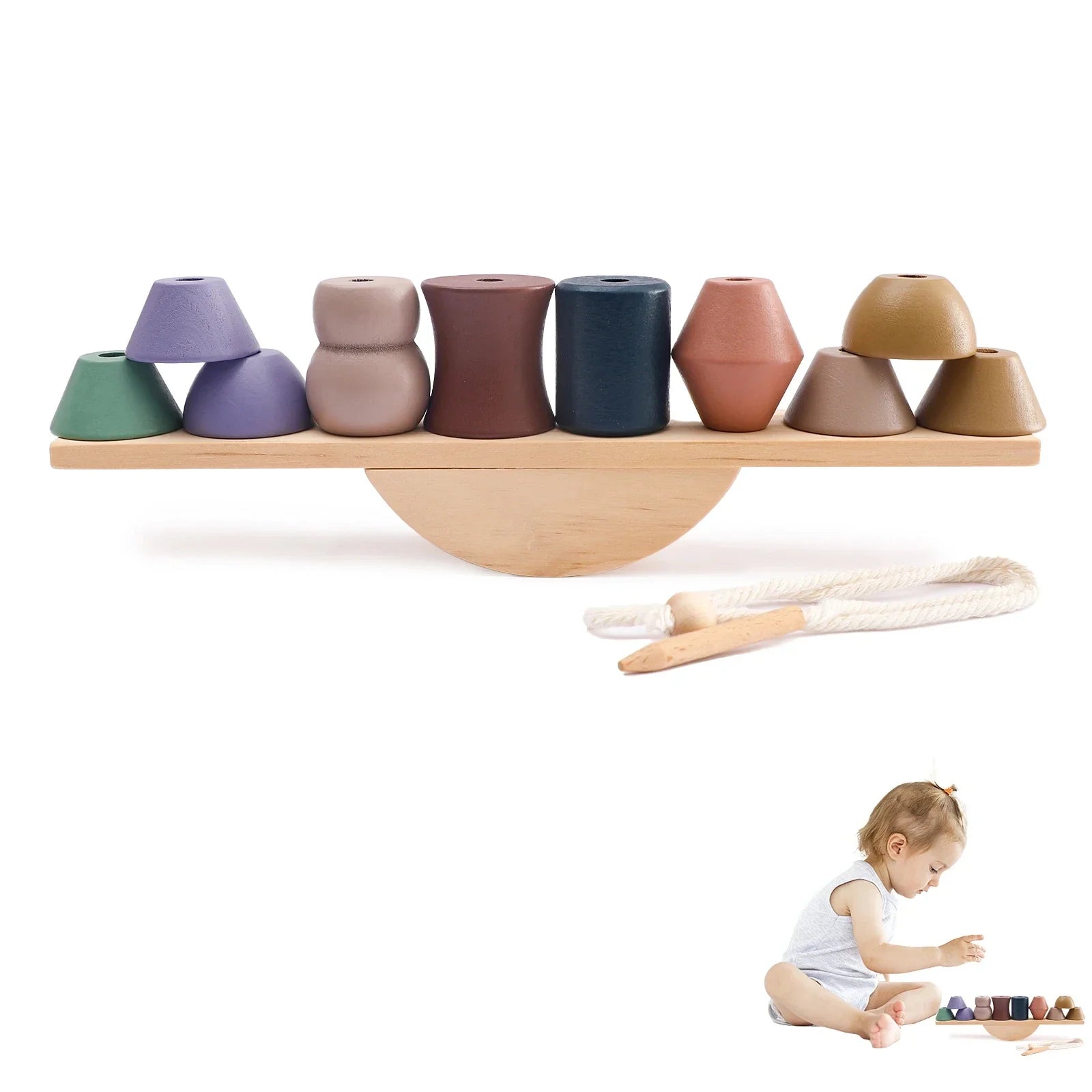 Montessori Wooden Toy Stacking&Threading