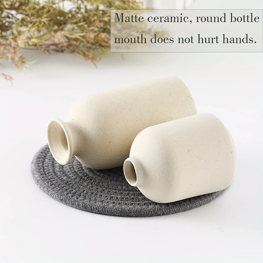 NNEOBA Set of 3 Ceramic Vases Rustic Farmhouse Decorative Beige