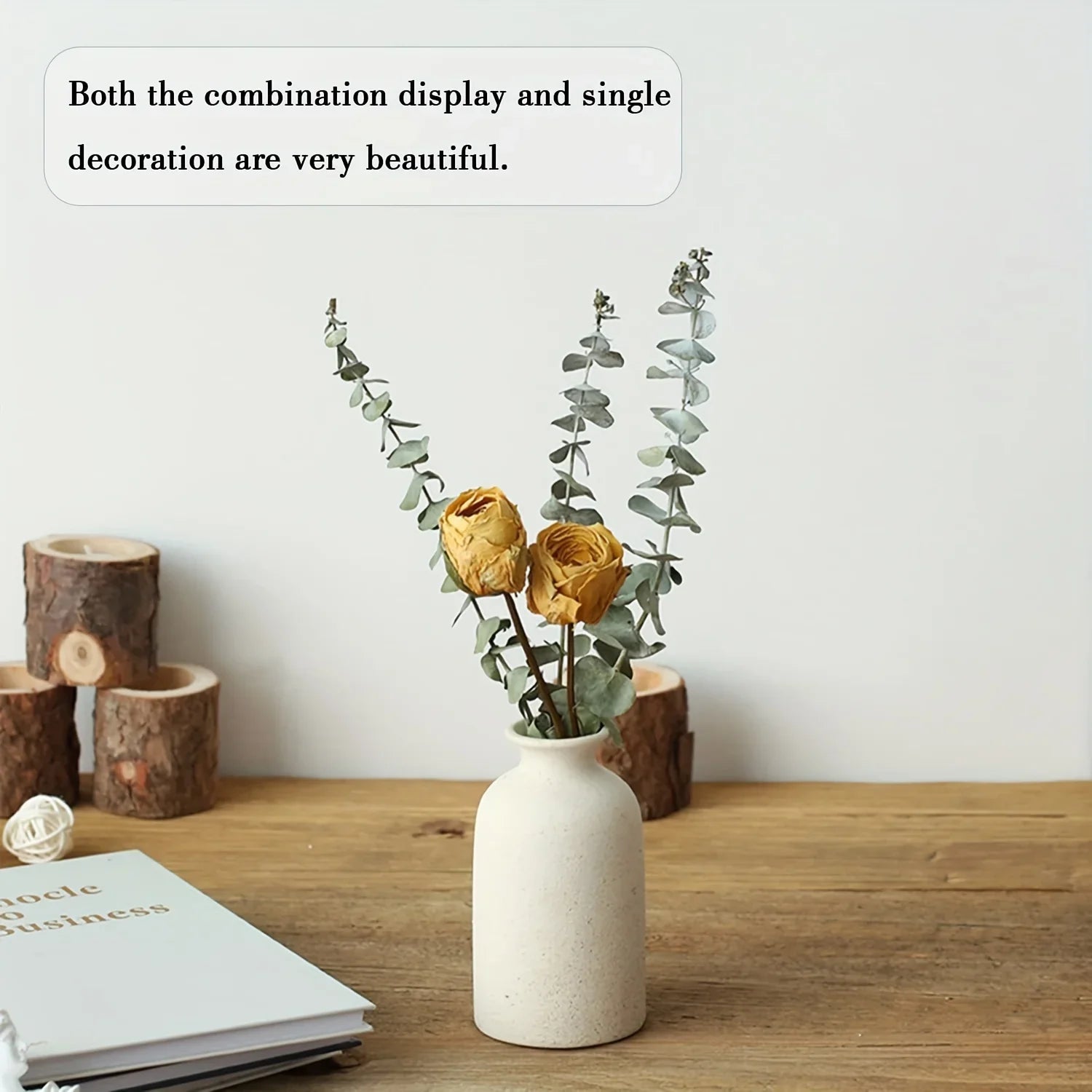 NNEOBA Set of 3 Ceramic Vases Rustic Farmhouse Decorative Beige