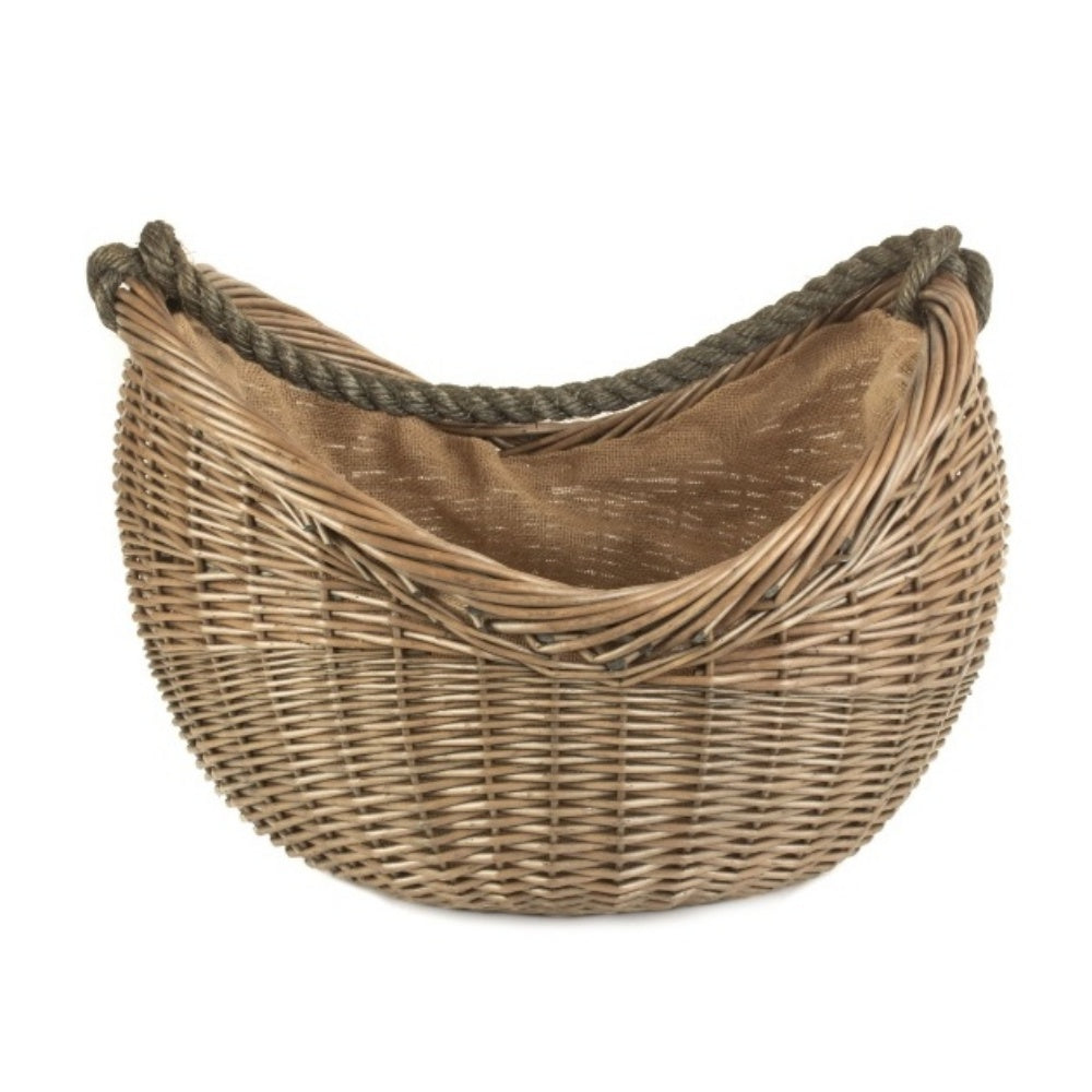 Antique Wash Rope Handled Wicker Log Basket