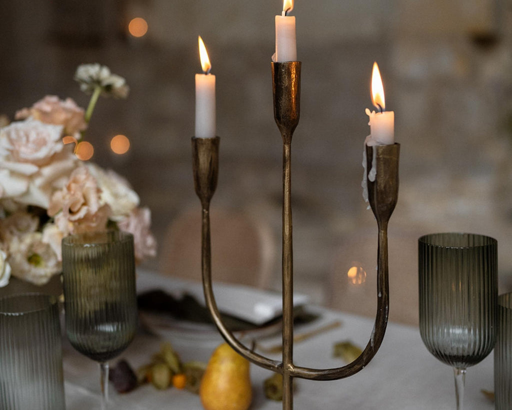 Camille Iron Candelabra – Rustic 3-Arm Black Trident Candlestick