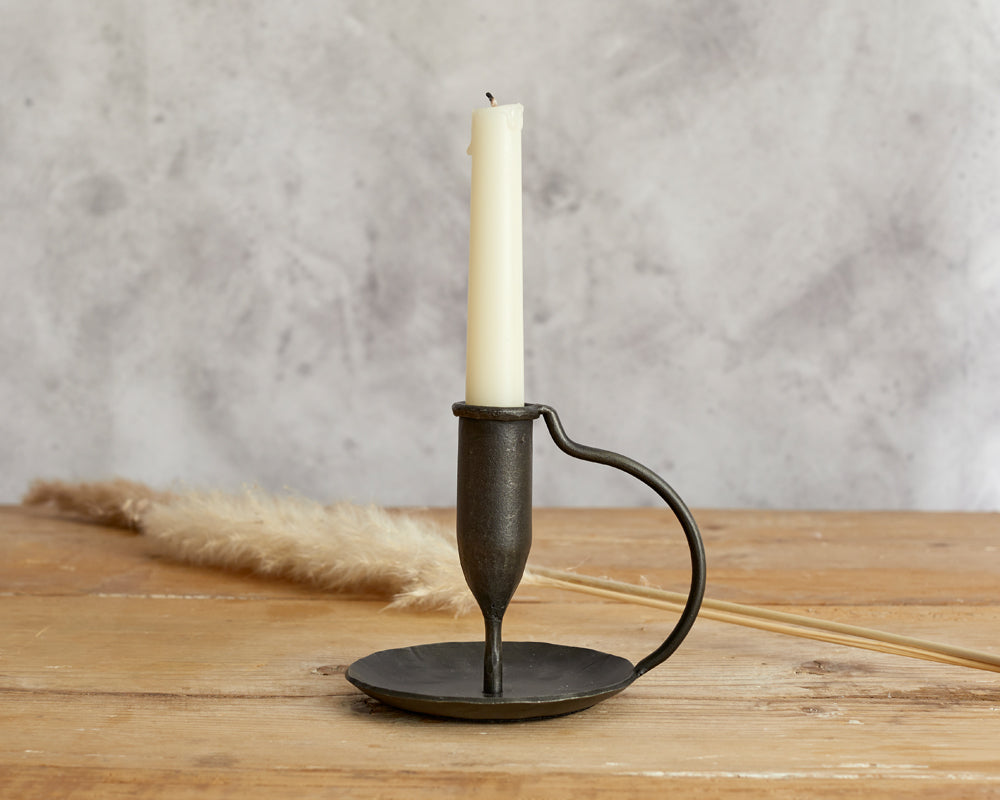 Nero Black Iron Candle Holder – Single Rustic Candlestick