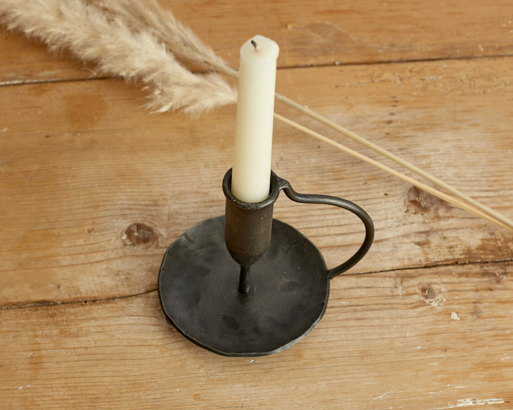 Nero Black Iron Candle Holder – Single Rustic Candlestick