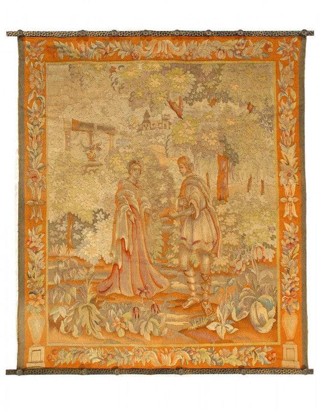 Canvello Circa 1870 Hand Knotted Antique Tapestery - 4'7" X 5'6''