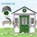 Outdoor Wooden Cottage Playhouse With Planter Boxes