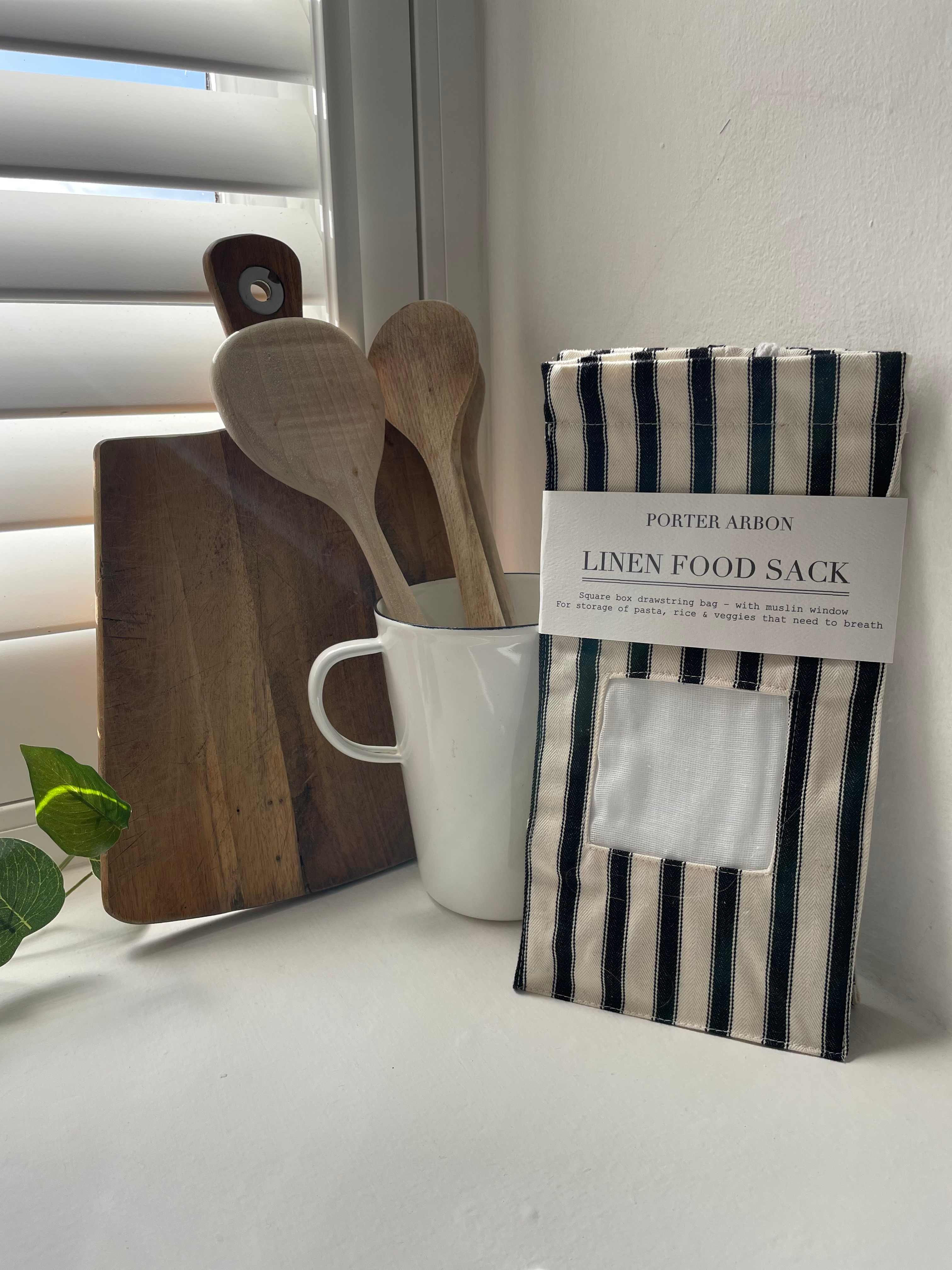 LINEN FOOD SACK - Black & Cream