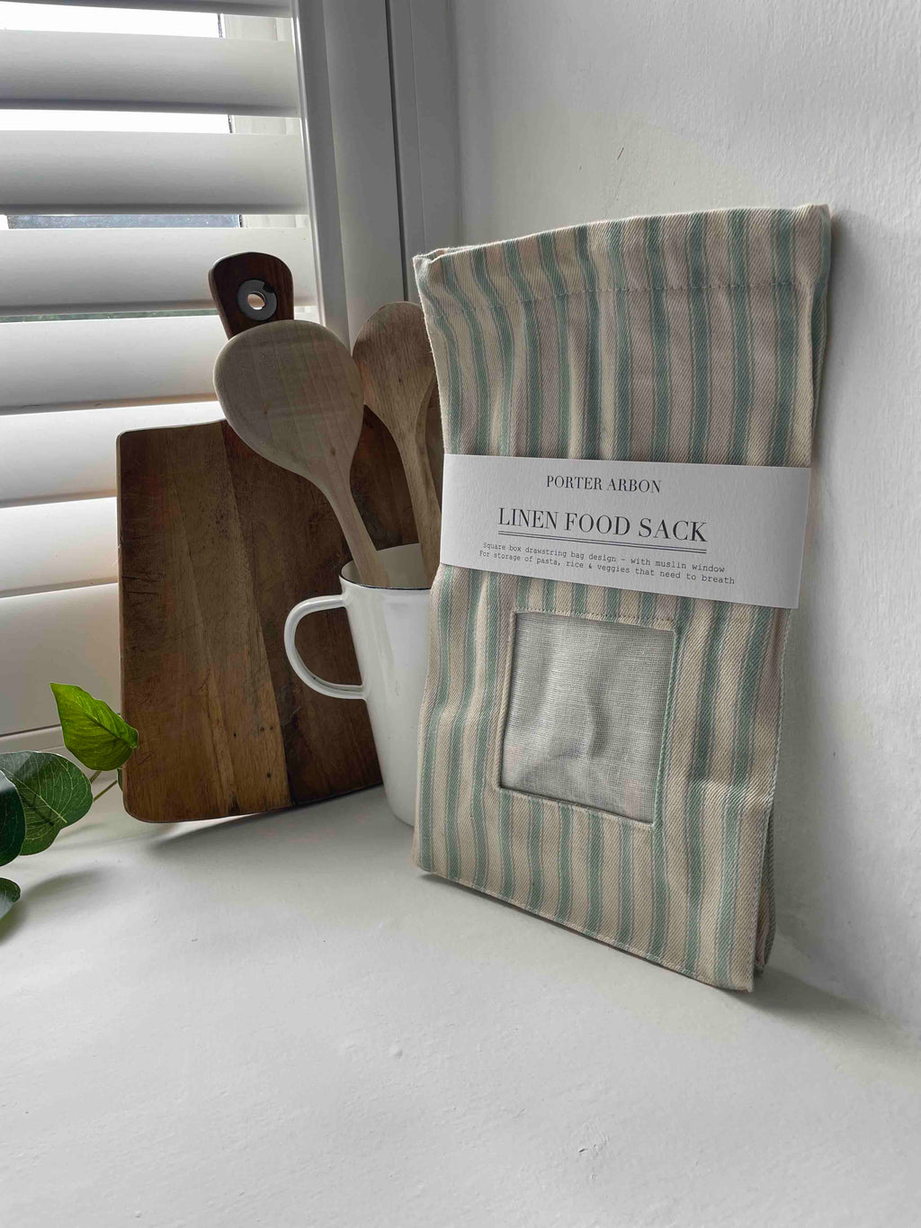 LINEN FOOD SACK - Green & Cream Stripe
