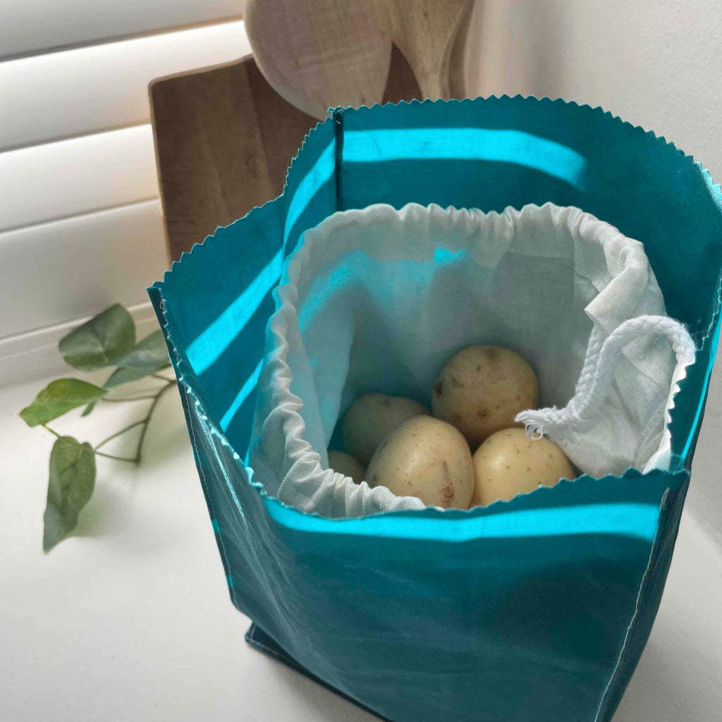 WAXED COTTON POTATO SACK - TURQUOISE