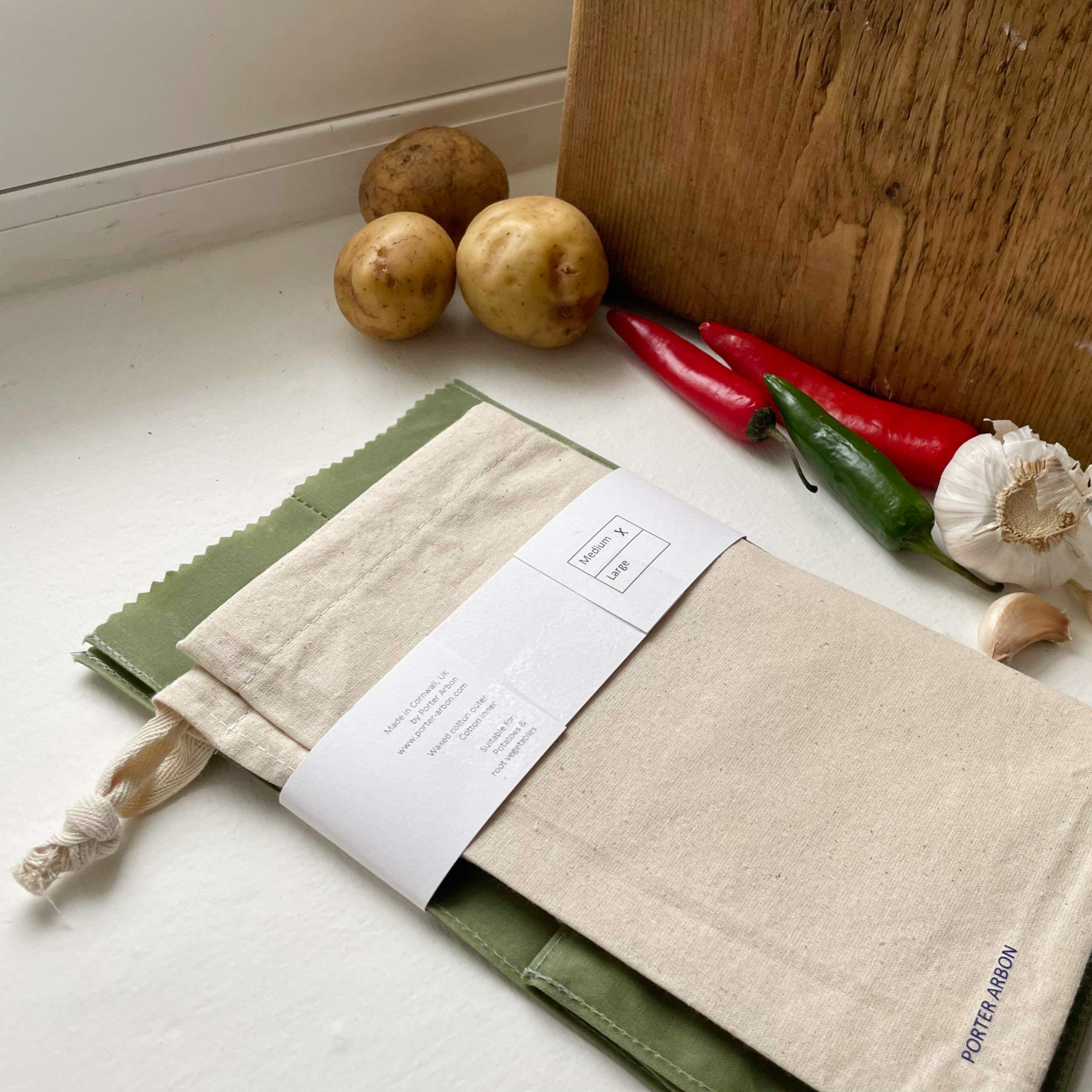WAXED COTTON POTATO SACK - MOSS GREEN