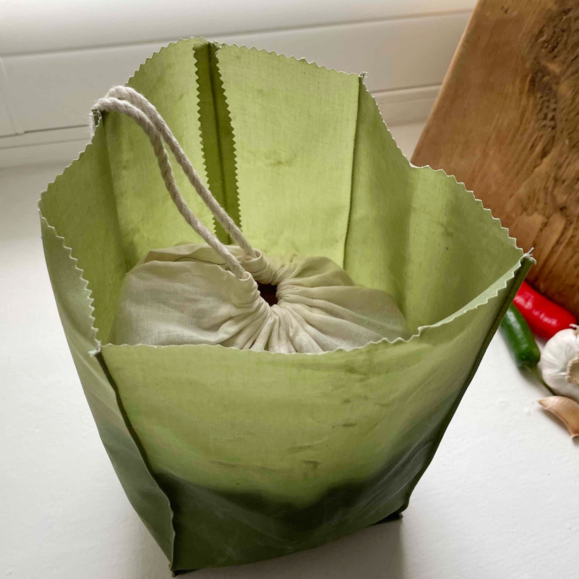 WAXED COTTON POTATO SACK - MOSS GREEN