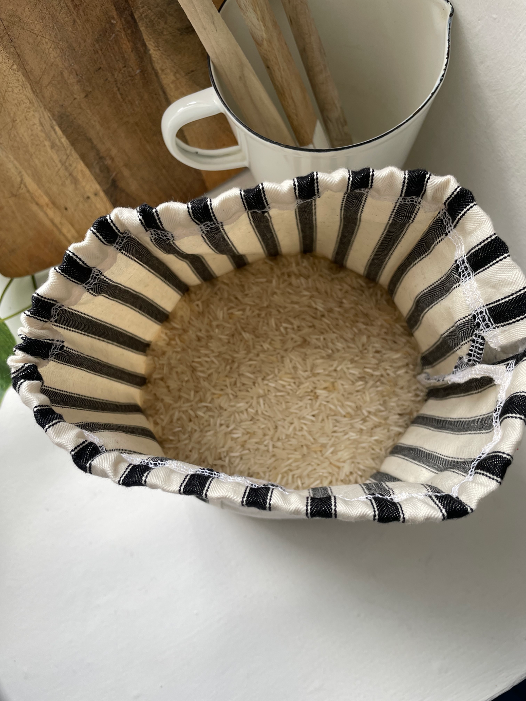LINEN FOOD SACK - Black & Cream