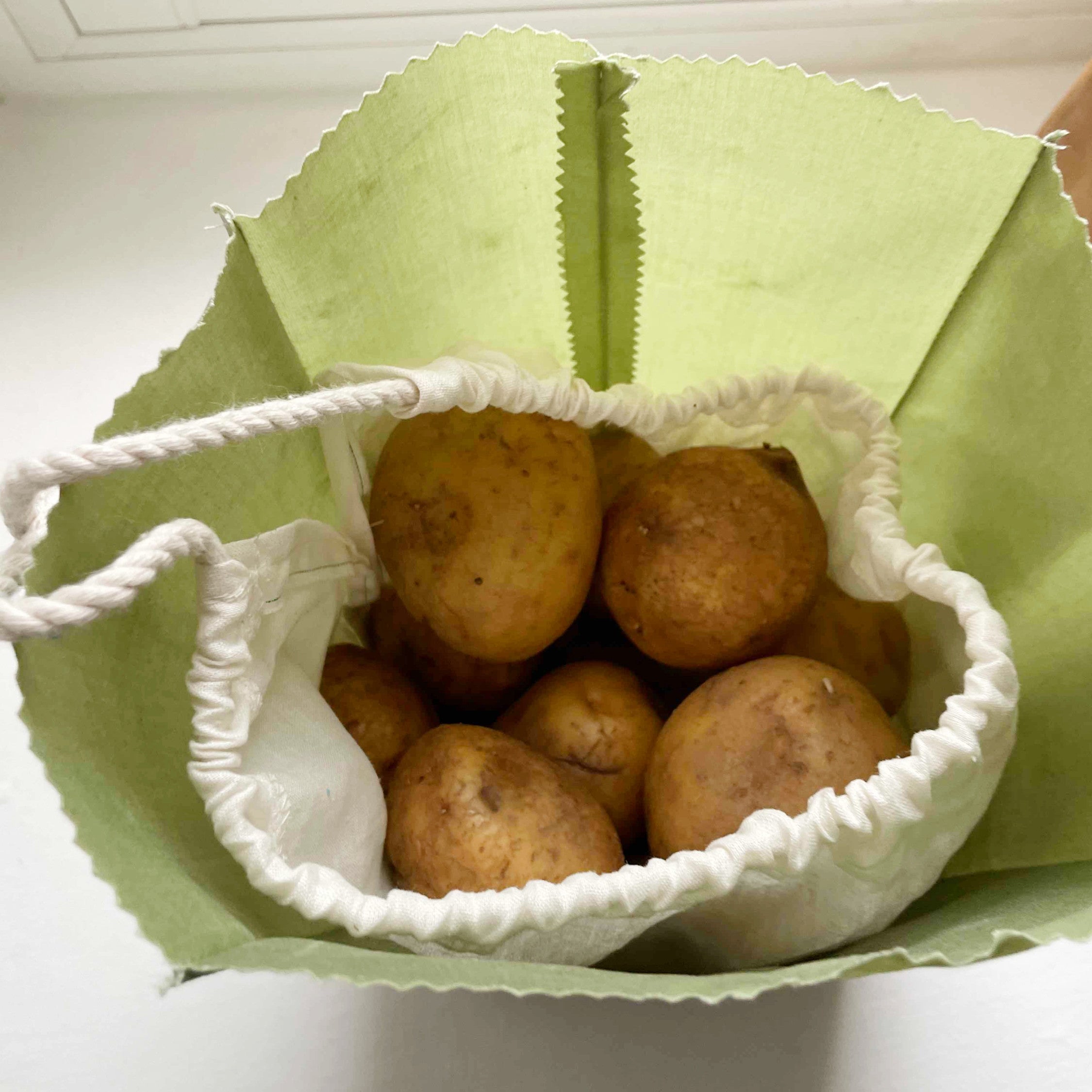 WAXED COTTON POTATO SACK - MOSS GREEN