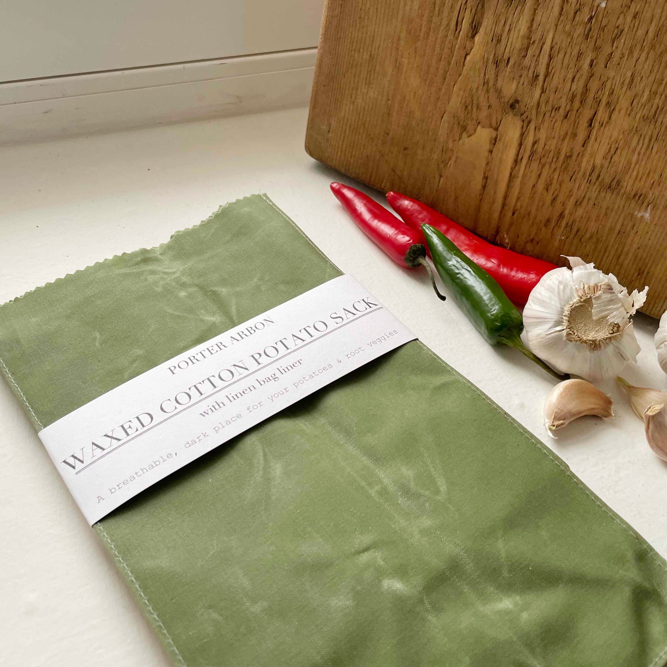 WAXED COTTON POTATO SACK - MOSS GREEN