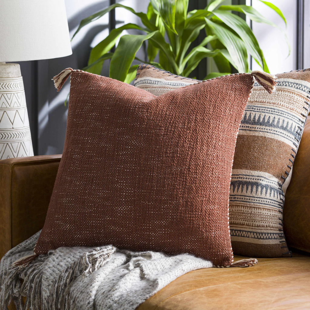 Brunel Brown Subtle Woven Stripe Cottage Country Cotton Accent Pillow - Clearance