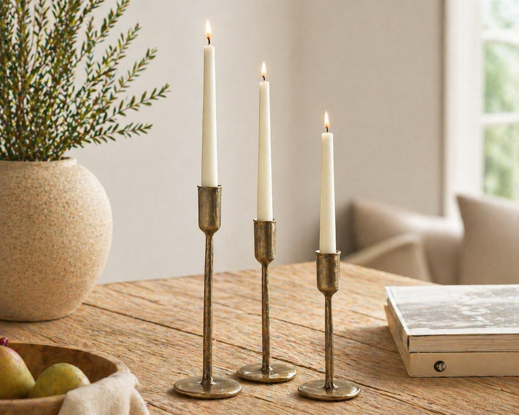 Margo Gold Candle Holder Set – Rustic Iron Candlesticks, Set of 3
