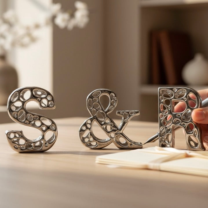 Personalized Antique letters | custom metal alphabet table decor in gold, silver or antique | set of 3, 4 or 5