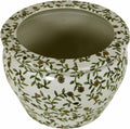 Ceramic Planter  Vintage Green & White Floral Design