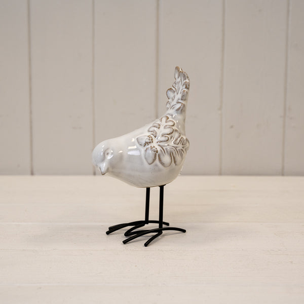 Glazed Ceramic Bird Ornament with Texture Detail