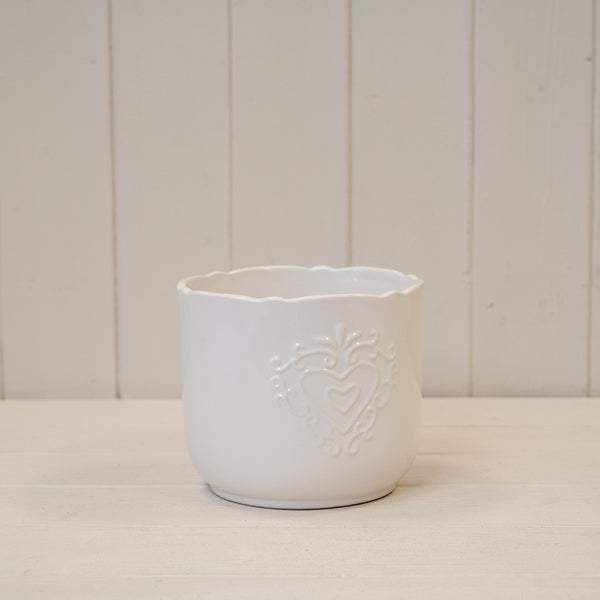 Large White Ceramic Pot Td14.5cm Heart Design
