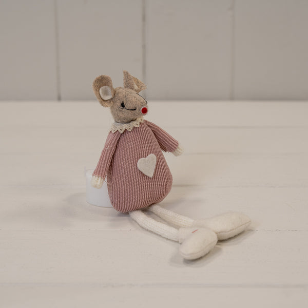Pink Fabric Hanging Mouse 17cm
