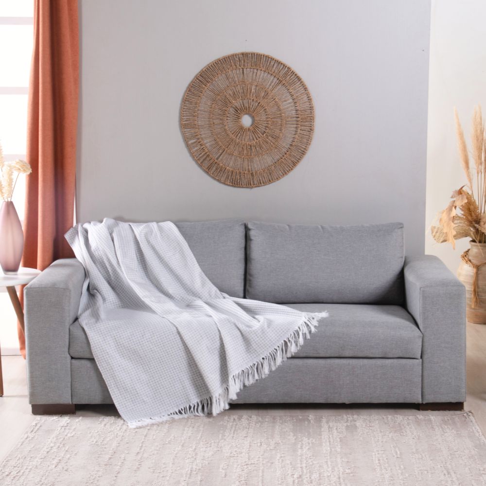 Reversible Jacquard Sofa Throw Blanket with Fringe 82.7 x 53.1 in – Grid Design Decorative Throw