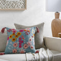 Florin Dusty Blue Floral Nature Pattern Cottage Cotton Accent Pillow - Clearance