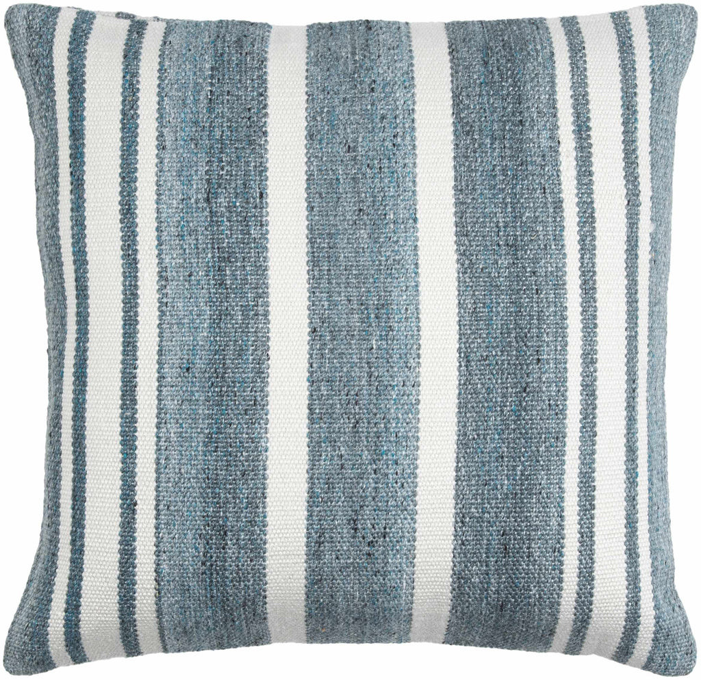 Rivane Blue and Off White Woven Stripe Cottage Farmhouse Recycled PET Outdoor Accent Pillow - Clearance