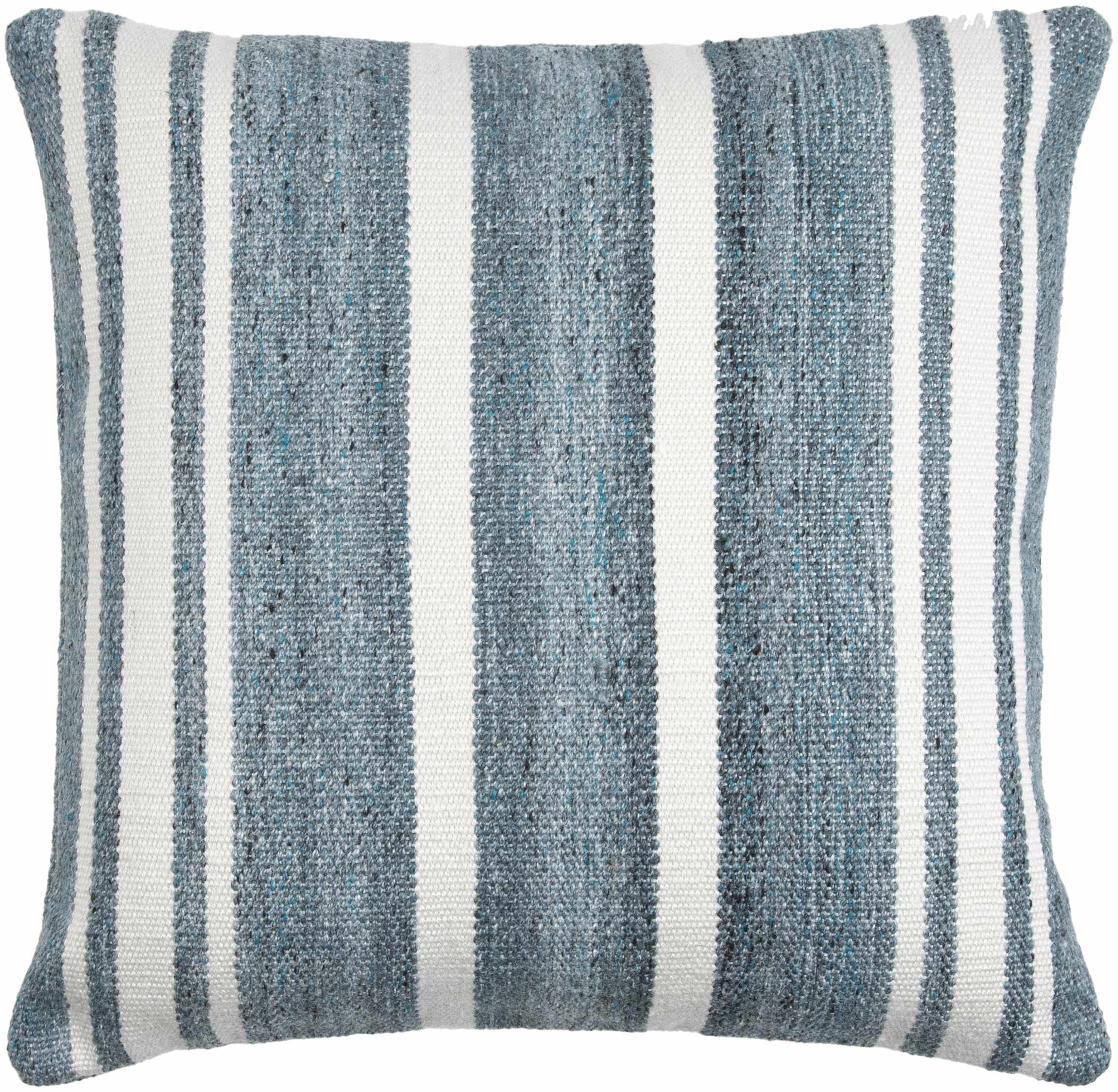 Rivane Blue and Off White Woven Stripe Cottage Farmhouse Recycled PET Outdoor Accent Pillow - Clearance