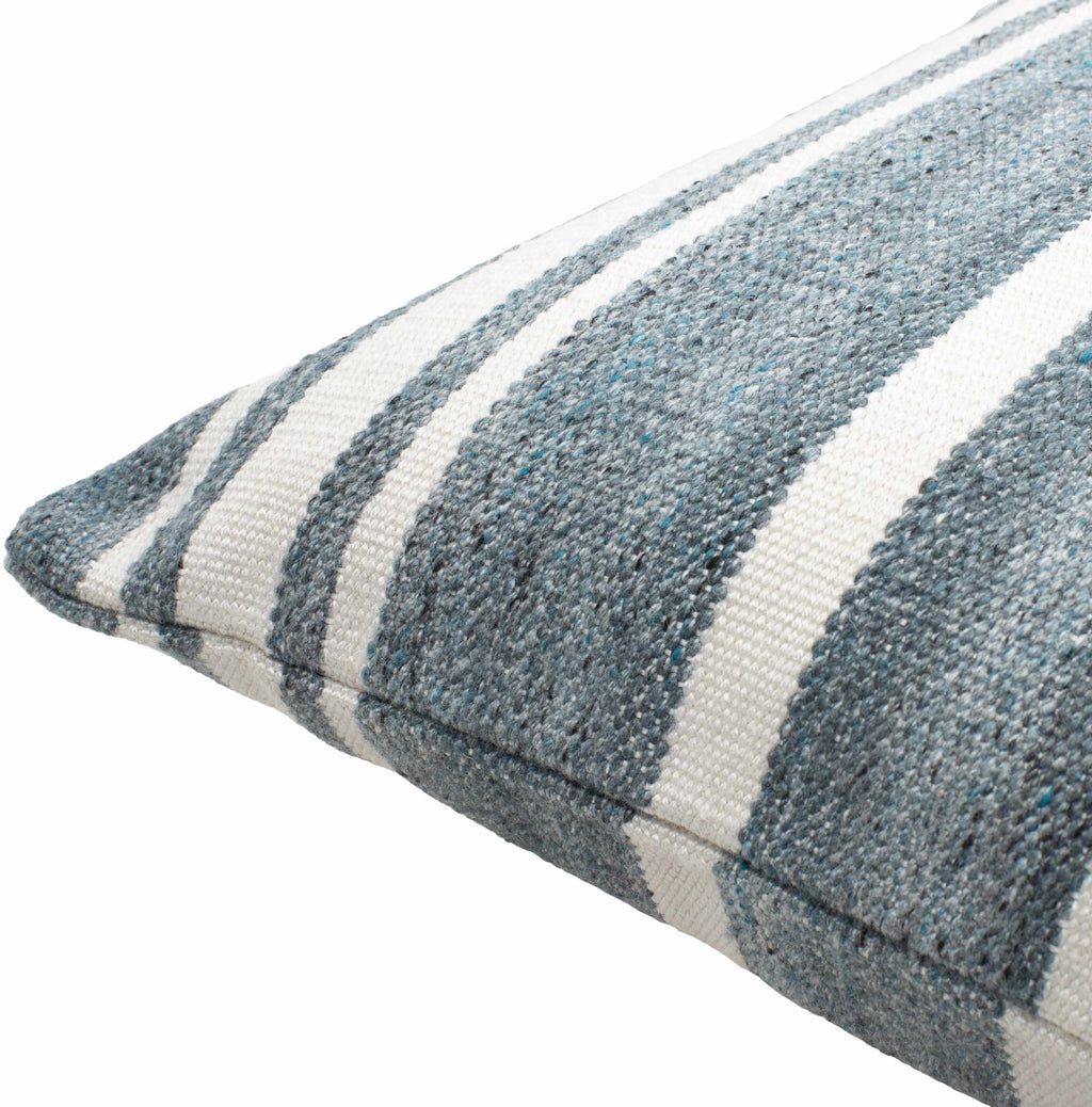 Rivane Blue and Off White Woven Stripe Cottage Farmhouse Recycled PET Outdoor Accent Pillow - Clearance